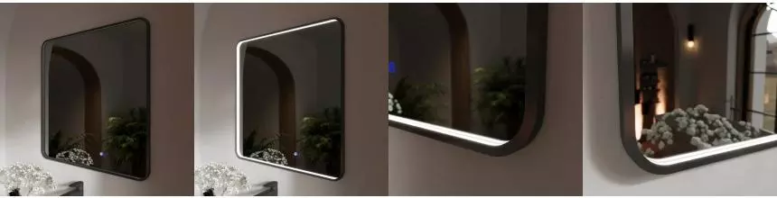 Зеркало «Ukko» Ellisse 80/80 с сенсорным выключателем с подсветкой и подогревом чёрное