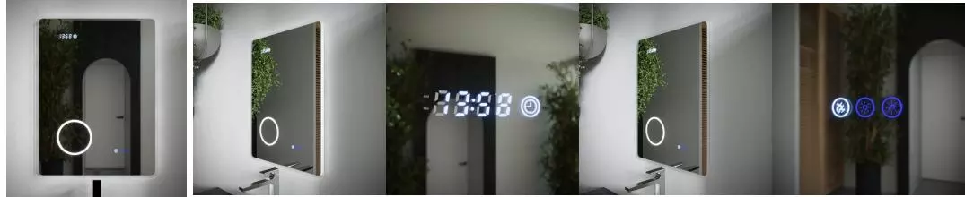 Зеркало «Ukko» Denali 60/80 с сенсорным выключателем с часами с подсветкой и подогревом Зеркало «Ukko» Denali 60/80 с сенсорным выключателем с часами с подсветкой и подогревом