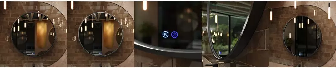 Зеркало «Ukko» Sanrey 80 с сенсорным выключателем с подсветкой и подогревом чёрное