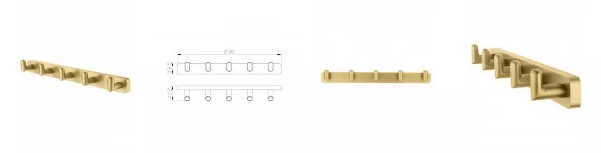 Вешалка с 5 крючками для ванной WONZON & WOGHAND GRAFFITY, Брашированное золото (WW-9355-BG) · Graffity, Wonzon & Woghand, WW-9355-BG