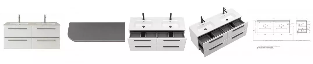 Тумба с раковиной «Cezares» Eco-cer-n 140 с 4 ящиками (CZR-8095-140-2) подвесная Bianco Lucido/ручка серая Тумба с раковиной «Cezares» Eco-cer-n 140 с 4 ящиками (CZR-8095-140-2) подвесная Bianco Lucido/ручка серая