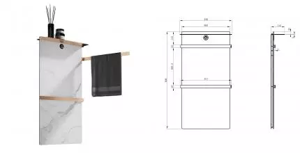 Полотенцесушитель электрический с каменной плитой Белый мрамор WONZON & WOGHAND STUTTGART, Брашированное золото (WW-A504W-BG) · Stuttgart, Wonzon & Woghand, WW-A504W-BG