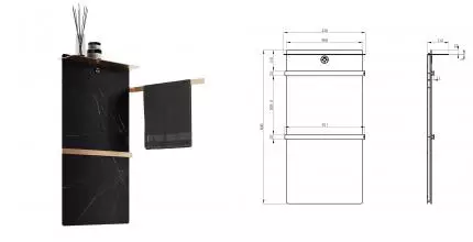 Полотенцесушитель электрический с каменной плитой Чёрный мрамор WONZON & WOGHAND STUTTGART, Брашированное золото (WW-A504-BG) · Stuttgart, Wonzon & Woghand, WW-A504-BG