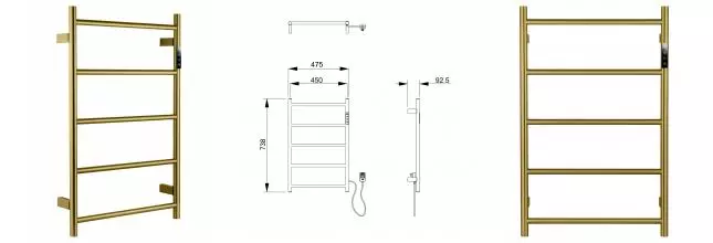 Полотенцесушитель электрический WONZON & WOGHAND BONN, Брашированное золото (WW-AL405-BG) · Wonzon & Woghand, WW-AL405-BG