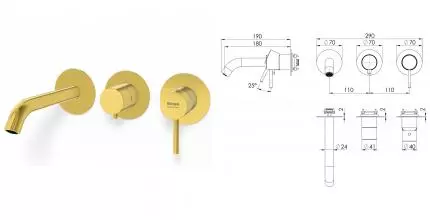 Внешняя часть смесителя «Remer» X-Style X54D3PWBDO золото