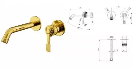 Внешняя часть смесителя «Remer» Atelier AL15PWBDO золото