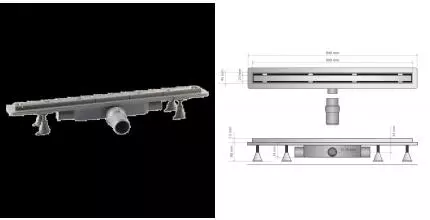 Дренажный канал 90 см, решетка под плитку, сухой затвор, ABS, горизонтальный выход OMP Tea Basicflow 4943.373.8