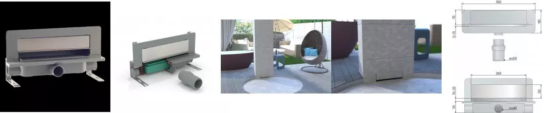 Трап 35 см, пристенный, решетка под плитку, гидрозатвор, ABS, горизонтальный выход OMP Tea Intramura 975.102.8