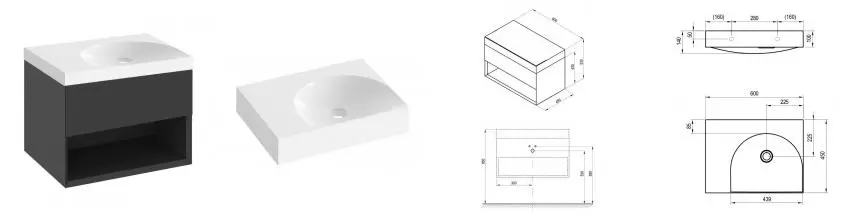 Тумба с раковиной «Ravak» SD Lite 60 (Lite 60/45 L левая) подвесная чёрная