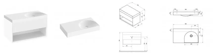 Тумба с раковиной «Ravak» SD Lite 80 (Lite 80/45 L левая) подвесная белая