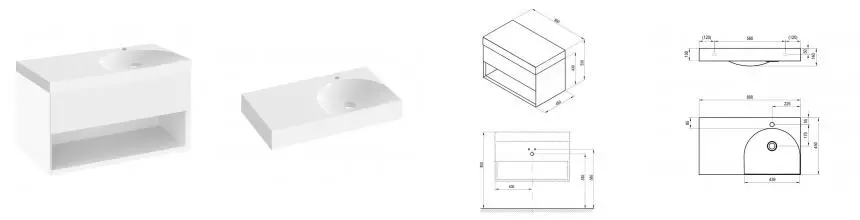 Тумба с раковиной «Ravak» SD Lite 80 (Lite 80/45 L левая) подвесная белая