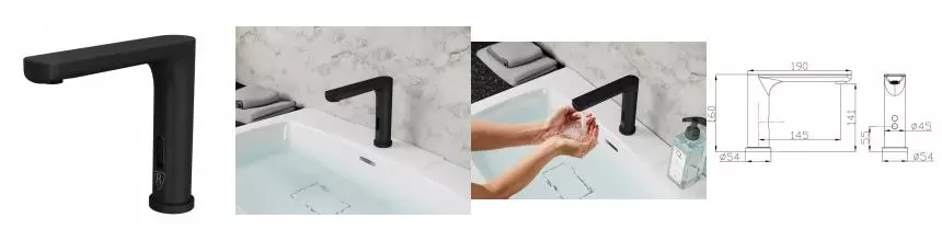 Смеситель для раковины «Rush» Tinos TI3732-12Black сенсорный чёрный Смеситель для раковины «Rush» Tinos TI3732-12Black сенсорный чёрный