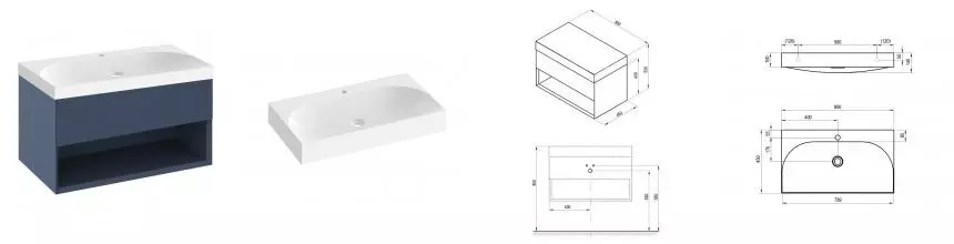 Тумба с раковиной «Ravak» SD Lite 80 (Lite 80) подвесная синяя