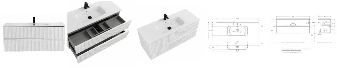 Тумба с раковиной «Cezares» Duet-N 120 (CZR-8095-120) подвесная Bianco Lucido