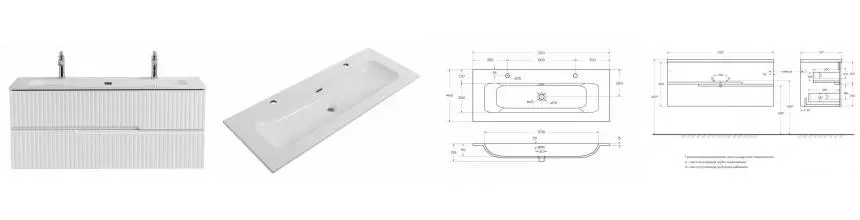 Тумба с раковиной «Cezares» Duet-N 120 (CZR-8073-120-1-2 с двумя отверстиями под смеситель) подвесная Bianco Lucido