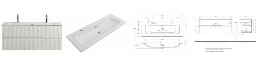 Тумба с раковиной «Cezares» Duet-N 120 (CZR-8073-120-1-2 с двумя отверстиями под смеситель) подвесная Альпака Брашированная