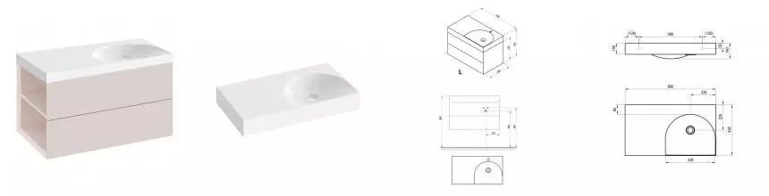 Тумба с раковиной «Ravak» SD Lite 80 L (Lite 80/45 L левая) подвесная розовая левая