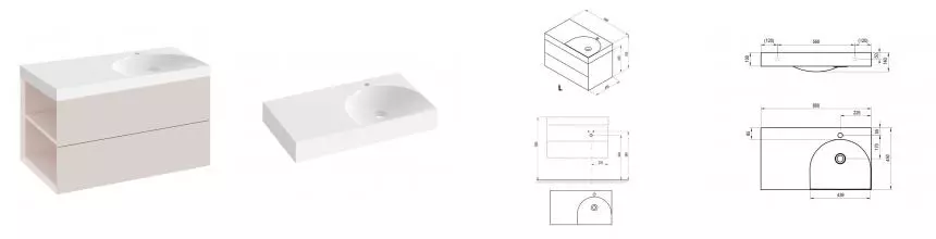 Тумба с раковиной «Ravak» SD Lite 80 L (Lite 80/45 L левая) подвесная розовая левая