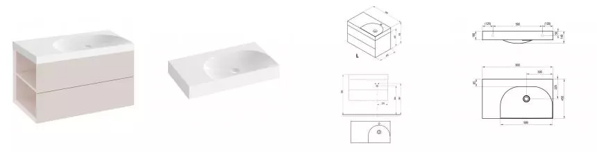 Тумба с раковиной «Ravak» SD Lite 80 L (Lite 80/60 L левая) подвесная розовая левая
