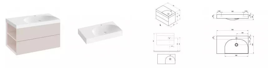 Тумба с раковиной «Ravak» SD Lite 80 L (Lite 80/60 L левая) подвесная розовая левая