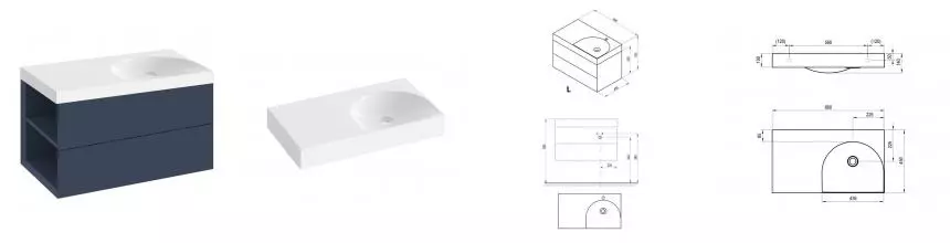 Тумба с раковиной «Ravak» SD Lite 80 L (Lite 80/45 L левая) подвесная синяя левая