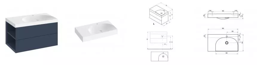 Тумба с раковиной «Ravak» SD Lite 80 L (Lite 80/60 L левая) подвесная синяя левая
