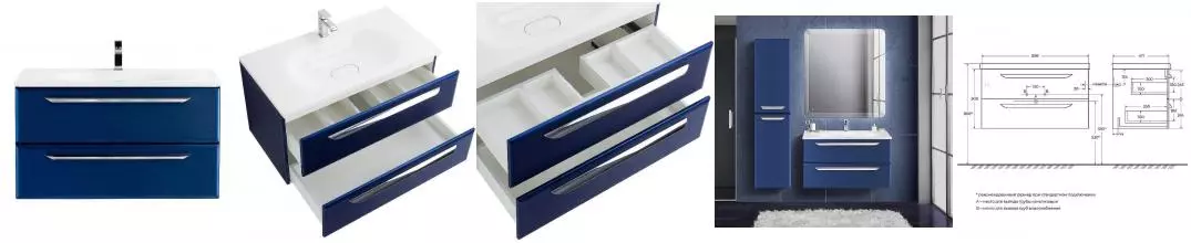 Тумба с раковиной «Cezares» Eco 90 (90/48) подвесная Sapfiro/ручка хром