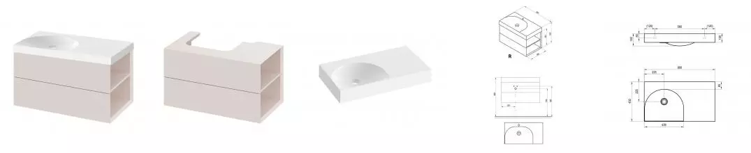 Тумба с раковиной «Ravak» SD Lite 80 R (Lite 80/45 R правая) подвесная розовая правая