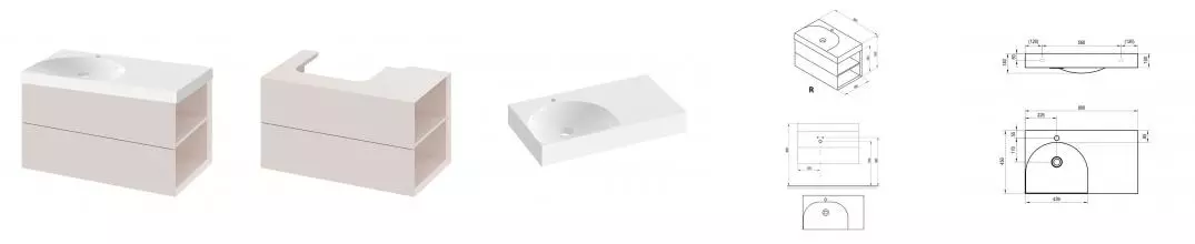 Тумба с раковиной «Ravak» SD Lite 80 R (Lite 80/45 R правая) подвесная розовая правая