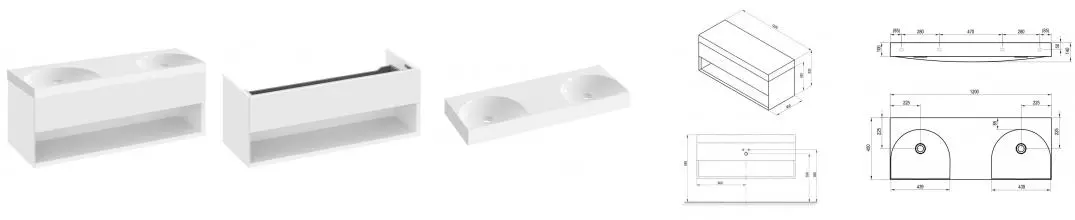 Тумба с раковиной «Ravak» SD Lite 120 (Lite 120/45 двойная) подвесная белая