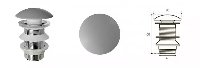 Донный клапан для раковины «Aqueduto» Ralo RAL0130 с механизмом Клик-Клак серый матовый