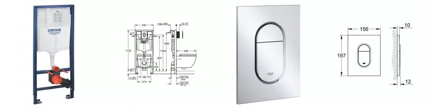 Инсталляция для подвесного унитаза Grohe Rapid SL39702000 (3 в 1) с кнопкой смыва форма овал 39702000 · Grohe, 39702000