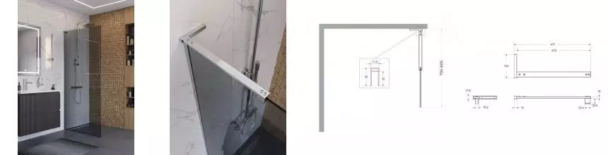 Душевая перегородка «Belbagno» UNO-L-1-TB-80-GR-Cr 80/200 графит/хром универсальная