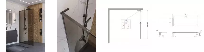 Душевая перегородка «Belbagno» UNO-L-1-TB-90-BR-GM 90/200 бронза/оружейная сталь универсальная