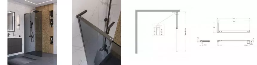 Душевая перегородка «Belbagno» UNO-L-1-TB-100-GR-GM 100/200 графит/оружейная сталь универсальная