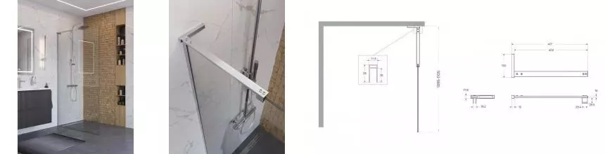 Душевая перегородка «Belbagno» UNO-L-1-TB-110-C-Cr 110/200 прозрачная/хром универсальная