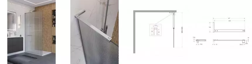 Душевая перегородка «Belbagno» UNO-L-1-TB-90-FL-Cr 90/200 рифлёная/хром универсальная