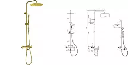 Душевая система «Allen Brau» Priority 5.31T10-GB с термостатом брашированное золото