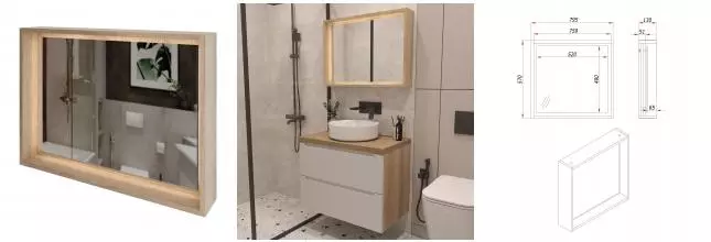 Зеркало «ZOV» Парма 80 с подсветкой дуб медовый