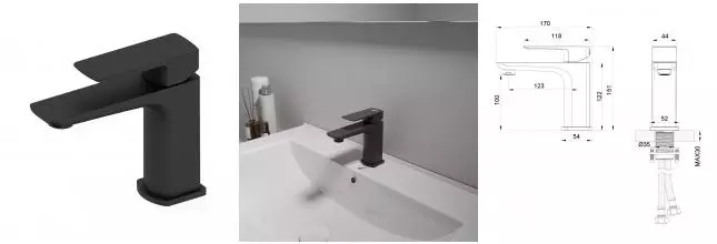 Смеситель для раковины «OLIVEEKA» D OL-139003-MB чёрный матовый