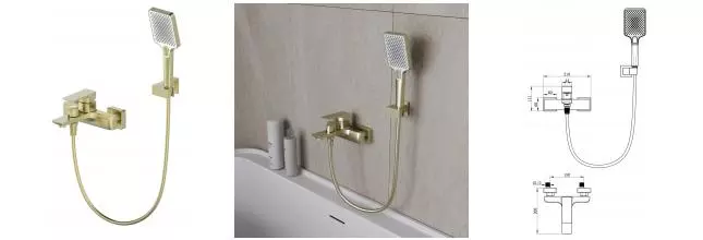 Смеситель для ванны с душем «OLIVEEKA» D OL-639003A-BG матовое золото