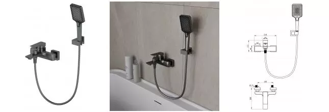 Смеситель для ванны с душем «OLIVEEKA» D OL-639003A-BGM оружейный метал