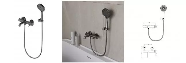 Смеситель для ванны с душем «OLIVEEKA» Y OL-639017-BGM оружейный метал