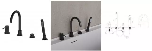 Смеситель на борт ванны «OLIVEEKA» Y OL-669017-MB чёрный матовый