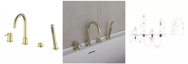 Смеситель на борт ванны «OLIVEEKA» Y OL-669017-BG матовое золото