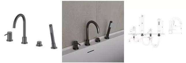 Смеситель на борт ванны «OLIVEEKA» Y OL-669017-BGM оружейный метал