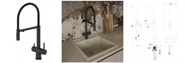 Смеситель для кухни с подключением к фильтру «OLIVEEKA» K OL-458009-MB чёрный матовый