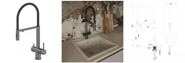 Смеситель для кухни с подключением к фильтру «OLIVEEKA» K OL-458009-BGM оружейный метал