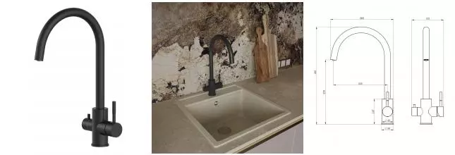 Смеситель для кухни с подключением к фильтру «OLIVEEKA» KS OL-458022-MB чёрный матовый