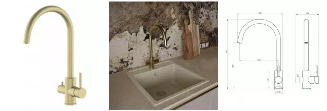 Смеситель для кухни с подключением к фильтру «OLIVEEKA» KS OL-458022-BG матовое золото